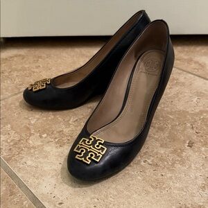 Tory Burch Black Heels with Gold Logo